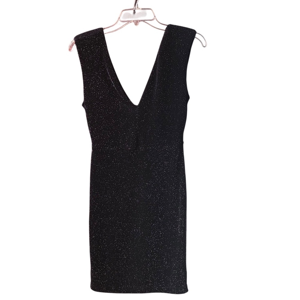 Forever 21 BodyCon Sparkly Dress Black with Silver Tread Lined Stretchy β#056 - Picture 1 of 13